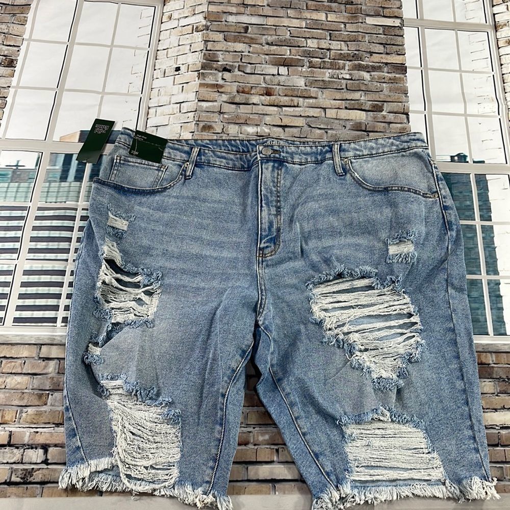 NWT Women’s Wild Fable Blue Distressed 5 Pocket High Rise Shorts (22W) GE22